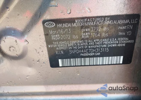 2013 Hyundai Elantra Gls из США, поврежденный, VIN 5NPDH4AE7DH313115